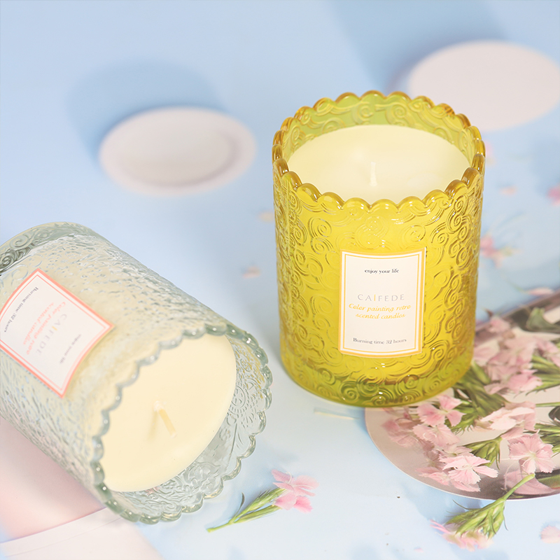 Private label lace edge embossed scented jar candle